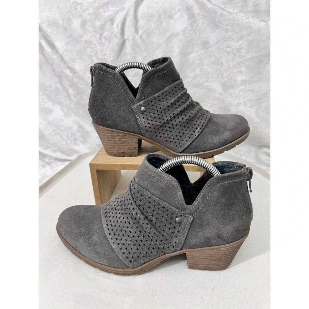 Earth Origins Oakland Grey Suede Perforated Ankle Boots WLE9 2019F Womens 6M